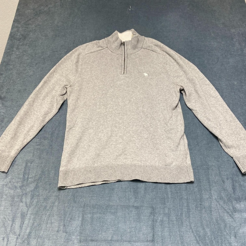 Abercrombie & Fitch Sweater Mens XL Gray Gray Quarter Zip Ribbed Hem Mock Neck